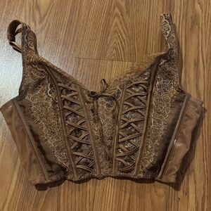 Victoria Secret Intimate Lingerie Vintage Brown Lace-Up Corset Top‎ Size S NWOT